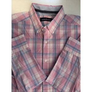 Tackle & Tides Mens Plaid Button Down Shirt Long Sleeve Pink Blue Size L